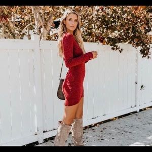 Vici Red Long Sleeve Listicle Dress